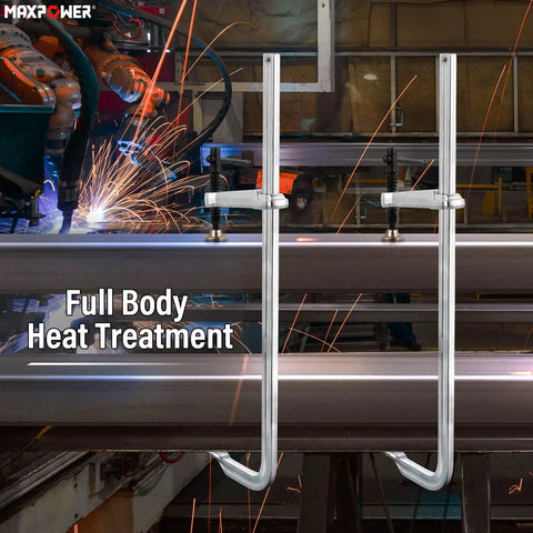 Heavy Duty Welding F Clamp 24 Inch Set with Max Jaw 24 Inch on metal beam, steel bar forged for maximum strength