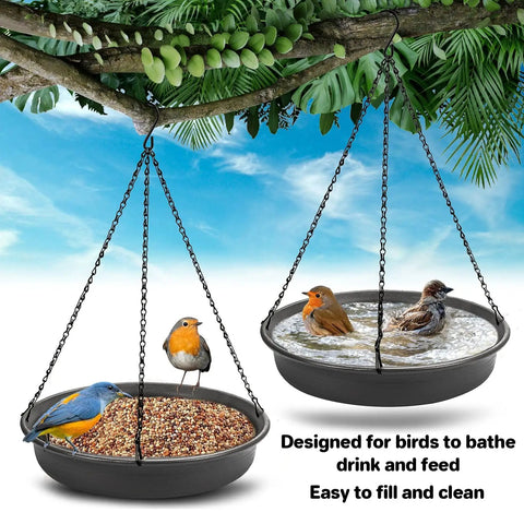 Hanging Bird Bath And Feeder Tray For Outdoors Garden Patio Decor Easy To Hang No Tools Needed Water And Seed Platform