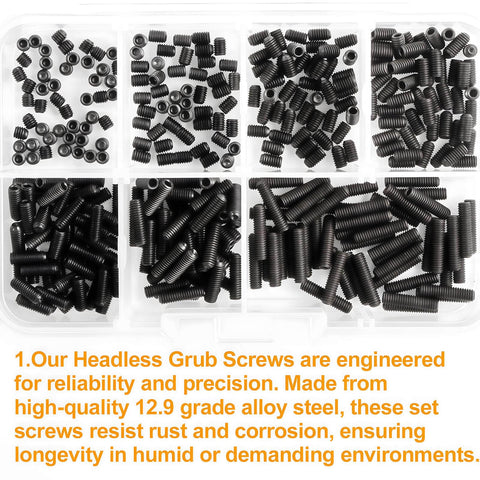 Heavy Duty M3 Set Screws Kit With 350 Pieces Headless Grub Screws In Sizes 3, 4, 5, 6, 8, 10, 12mm in storage box
