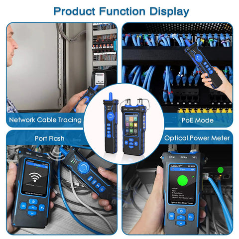 Ultimate All In One Boss Grade Network Cable Tester With Optical Power Meter For PoE Tests And QC Checks Featuring Continuity Test Cable Scan Length Measurement Port Flash VFL And NVC Functions used for network cable tracing and PoE checks
