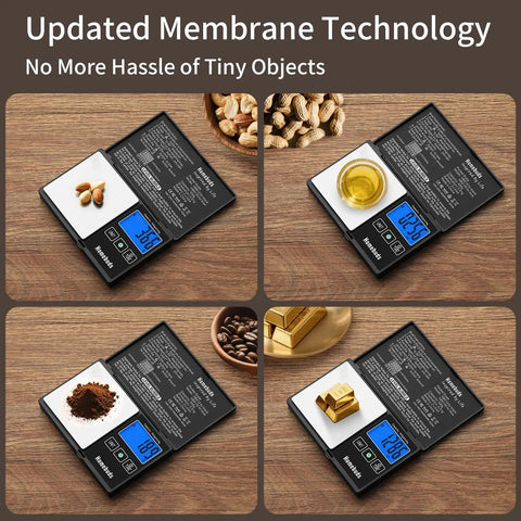 500G Digital Gram Scale High Precision 0.01G With Level Bubble for lab, kitchen, coffee, jewelry, showing weights of nuts and liquid