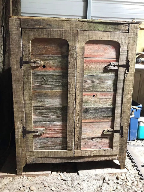 Premium Heavy Duty T Hinge For Barn Doors And Gates on rustic wooden cabinet with weathered finish and metal hardware.