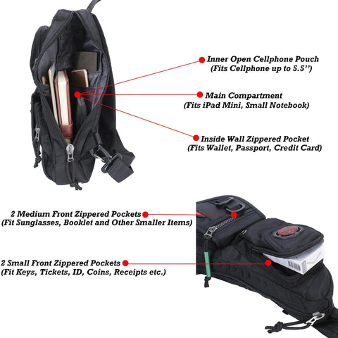 Interior view of Dope Ultra Lightweight Sling Bag showcasing open compartments and quick access pockets for travel essentials.