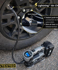 20V Cordless Tire Inflator Portable Air Compressor Pump with 3Ah Max Li Ion Battery inflating car tire using air chuck