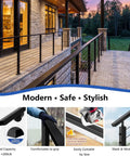 Heavy Duty Four Foot Modular Deck Handrail In Matte Black T304 Stainless Steel Cable Railing Top Rail For Outdoor Porches installed on modern deck.