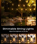 100Ft Outdoor String Lights With Remote Dimmable And Connectable Warm White LED Patio Lighting For Backyard Porch Deck Or Balcony