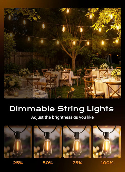 100Ft Outdoor String Lights With Remote Dimmable And Connectable Warm White LED Patio Lighting For Backyard Porch Deck Or Balcony