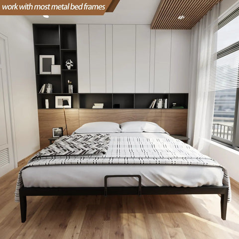 Heavy Duty Mattress Retainer Bar Two Piece Kit For Steel Bed Frames And Adjustable Bases Stops Slippage Dead In Its Tracks On RV Sleepers With Solid Non Slip Grip For Smooth Nights Rest Easy mounted on a modern metal bed frame.