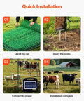 Step-by-step installation of Electric Fence Netting 50 Inch High And 164 Feet Long With Posts And Stakes for livestock management.