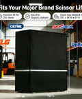 Heavy Duty Scissor Lift Cover 75 X 34 X 87 Inch Tough As Nails Aerial Guard in warehouse, crafted from waterproof fabric.