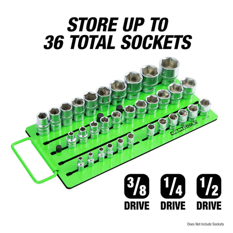 Pro Magnetic Socket Tray With Customizable Ratchet Organizer And Adjustable Drive Studs, holds 36 sockets of 1/4, 3/8, 1/2 in drive