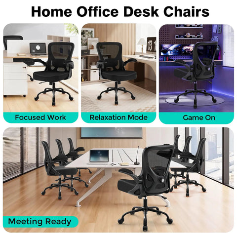 Ergonomic Breathable Mesh Desk Chair With Adjustable Lumbar Support And Flip Up Armrests in various office settings