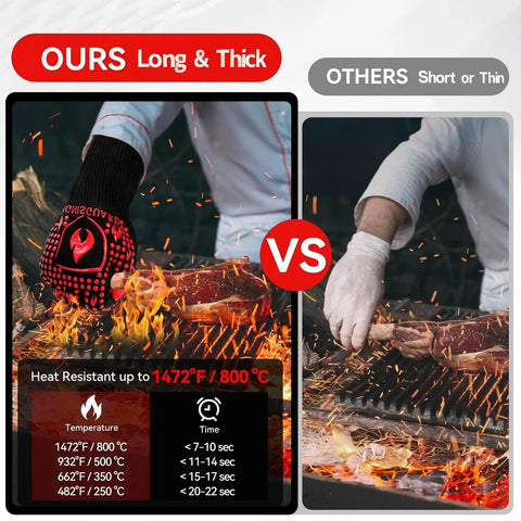 Heavy Duty Silicone Grill Gloves And Oven Mitts For BBQ Boss Level Heat Resistance Up To 1472 Fahrenheit Fireproof Non Slip Red One Pair