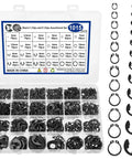 Ultimate Snap Ring Assortment Kit With 1015 Pieces Including C Clips 5mm to 16mm and E Clips 2mm to 12mm 24 Sizes and 590 E Clips For DIY Repairs and Home Garage Projects, black clips in labeled case