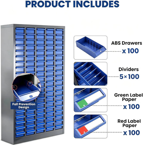 Heavy Duty 100 Drawer Parts Cabinet With ABS Drawers And High Capacity Shop Grade Nut And Bolt Organizer And Bolt Bin