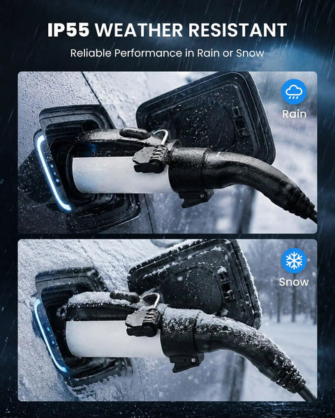 Slick NACs To J1772 Electric Vehicle Charging Adapter For Tesla Wall Connector Up To 80 Amps 19.2 Kilowatts Level Two AC Power in rain and snow.