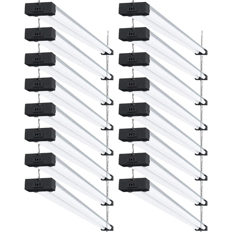 Sixteen Pack 4 Ft LED Shop Light For Garage And Workshop, Linkable Frosted Fixture, 5000K Daylight, Hanging, ETL Listed