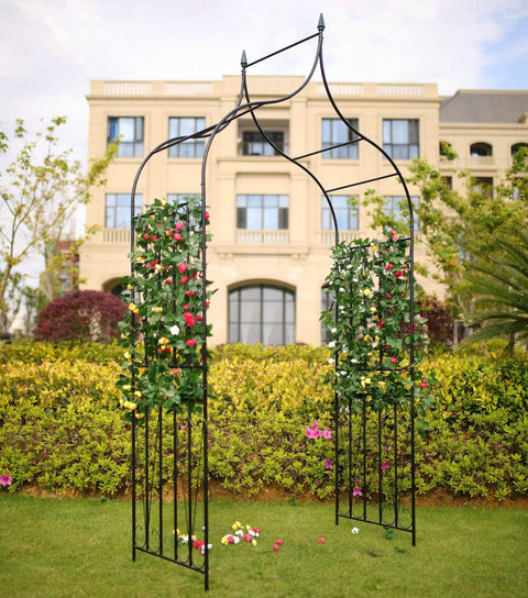 Sturdy Steel Garden Arch For Climbing Plants, 8 Ft 8 In Tall By 4 Ft 5 In Wide, Outdoor Lawn Backyard Arbor With Weather Resistant Black Finish