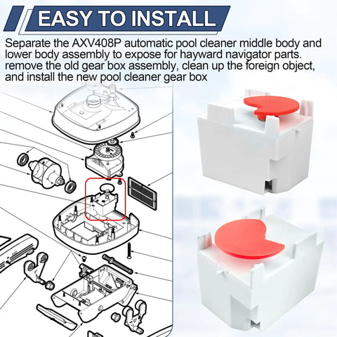 Diagram and image of AXV408P Pool Gear Box Assembly For Navigator Pro Automatic Pool Cleaner Plug And Play Replacement Parts
