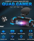 4 Channel Dash Cam With 360 Degree View For Cars, 2K Front Rear Inside Left And Right Cameras, 5G WiFi App Control, image of quad camera display
