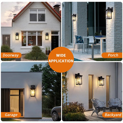 2 Pack Motion Sensor Outdoor Wall Lights Dusk To Dawn Matte Black Porch Lanterns in various exterior settings
