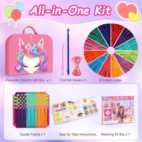 Weaving Loom Kit For Kids And Adults DIY Arts And Crafts Starter Set With Potholder Loom Loops And Tools Easy