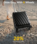 Underseat Carry On Luggage With Spinner Wheels Polycarbonate Hard Shell 17.5 By 12 By 8 Inches on pebbled surface