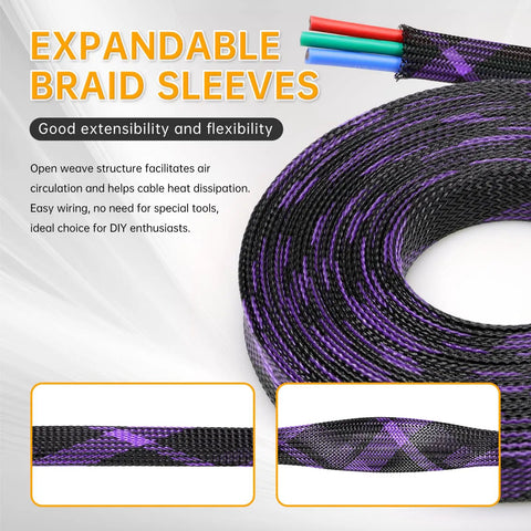 Braided Cable Sleeve 33Ft Expandable Wire Loom For Automotive Wiring Harness And PC Case Pet Proof Chew Resistant Cord Protector