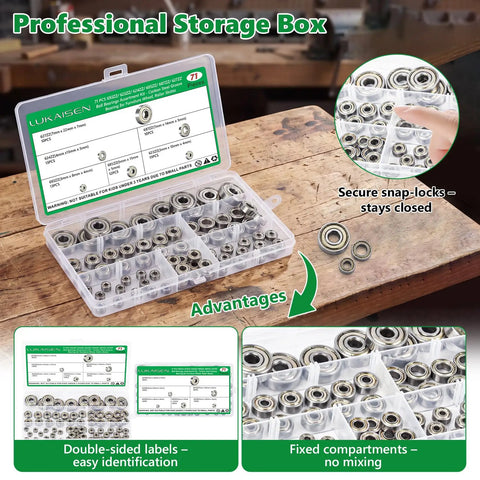 71 Piece Carbon Steel Ball Bearings Kit With Double Shielded Protection, Includes 693ZZ 623ZZ 624ZZ 685ZZ 687ZZ 627ZZ in storage box