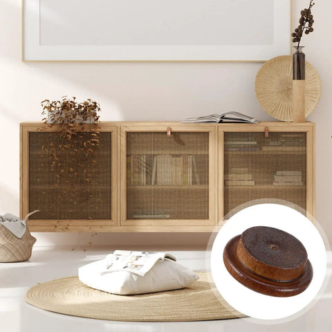 Wine Red Wood Hole Plugs Set With 120 Pieces in Four Sizes, shown against wooden furniture, highlighting clean installation.