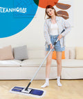 Woman using Heavy Duty 24 Inch Commercial Dust Mop With 59 Inch Extendable Handle For Hardwood And Marble Floors in living room
