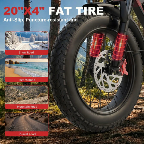 Premium Adult Electric Bike With A Badass 3000W Peak Brushless Hub Motor, Packing A Massive 48V 33Ah Removable Battery Fat tire for various terrains.
