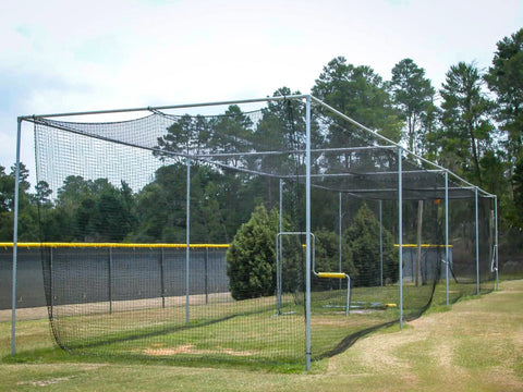 Heavy Duty 36 Twisted Knotted Nylon Batting Cage Net, 12 By 12 By 55 Feet, 1.875 Inch Square Mesh, set up on field