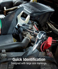 Mechanic using One Half Inch Drive Fractional Jumbo Straight Crowfoot Wrench Set in engine, sizes stamped, chrome plated for strength.