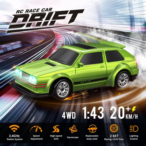 Green 1 To 43 Scale Mini RC Drift Car With Gyro And 4WD Full Proportional Control on race track image