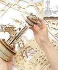 10 Inch 3D Wooden Puzzle Airplane Tower Music Box DIY Mechanical Model Kit For Adults Windup Rotating Tower That Plays Its A Small World, wooden DIY model