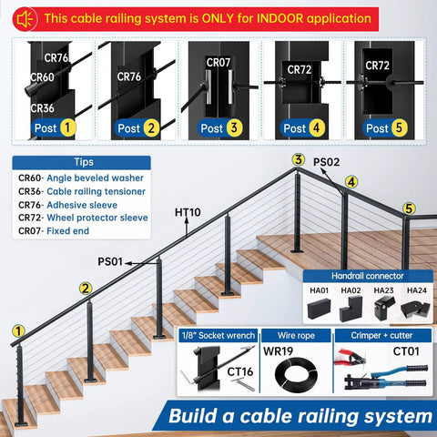 Hidden End Swage Receiver Kit 20 Pack 1/8 Inch Black Invisible Cable Railing Hardware For 2x2 And 4x4 Posts T316 Stainless Steel Deck Rail System CR36 Patent Invisible Tail Design For A Low Key Clean Look And Rock Solid Tension steps install diagram