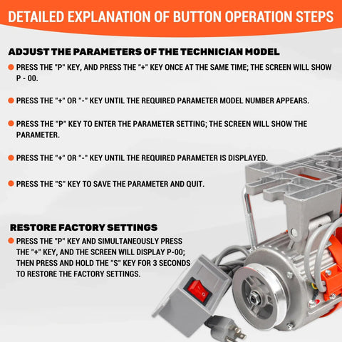 Instruction steps for Industrial Sewing Machine Servo Motor 550W 110V AC CW CCW, Three Quarters HP Permanent Magnet Brushless Controller.