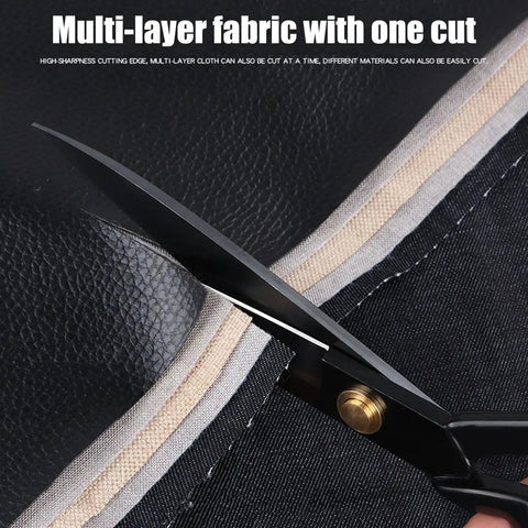 Pro Grade Ultra Sharp Fabric Scissors For Cutting Leather And Multiple Fabric Layers With 9 Inch Heavy Duty Shears Made From High Carbon Steel And Anti Rust Titanium Coating For Home Crafters Tailors Sewers And Office Projects cutting multi-layer fabric and leather