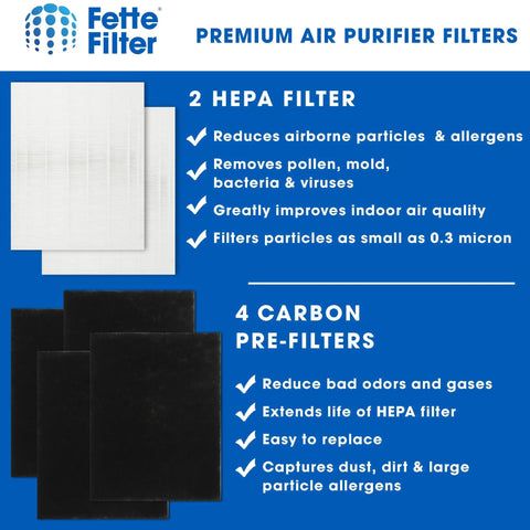 2 H13 True HEPA Filters with 4 Enhanced Activated Carbon Pre Filters Replacement Set for Coway AP 1512HH And Airmega 200M Air Purifiers