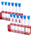 Two Pack Plastic Test Tube Rack With Caps Includes Twelve Clear Tubes And Two Red Holder Racks With Six Holes Each