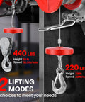 Electric Hoist Winch 110V 440 Lb Capacity With Wireless Remote Control Up To 98 Ft Emergency Stop Button Safe Lifting Easy Install Beefy Heavy Duty Garage Workshop Lifter For Heavy Equipment, dual-line hook close-up