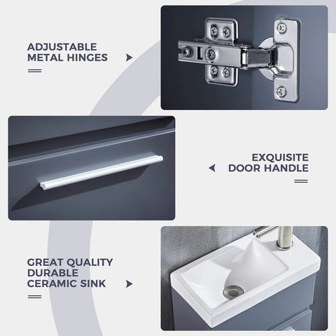 16 Inch Bathroom Vanity With Sink, White Ceramic Vessel, Wall Mounted Storage Cabinet highlights: hinges, handle, ceramic sink