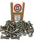 1/4-20 x 1 in stainless carriage bolts, 50 pcs, 18-8 stainless steel, shown with box