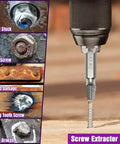 9 Piece Damaged Screw Extractor Set With HSS 6542 For Stripped Screws showing extractor bit in use on stuck bolts
