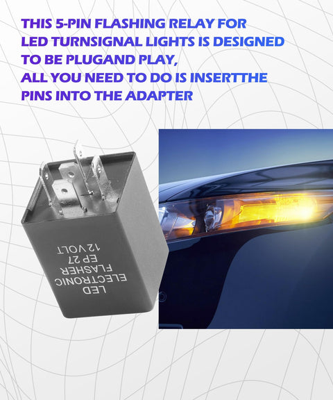 EP27 5 Pin LED Flasher Relay for Turn Signals No More Flicker, Hyper Flash Electronic Indicator near car headlight