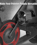 Strap In Platform Pedals For Peloton Bikes And Regular Shoes with Extra Wide Platform And Anti Slip Grips on bike close-up