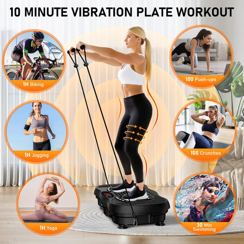 Woman using Vibration Plate Exercise Machine For Full Body Workouts, 130 Levels Of Vibration, Lymphatic Drainage And Weight Loss
