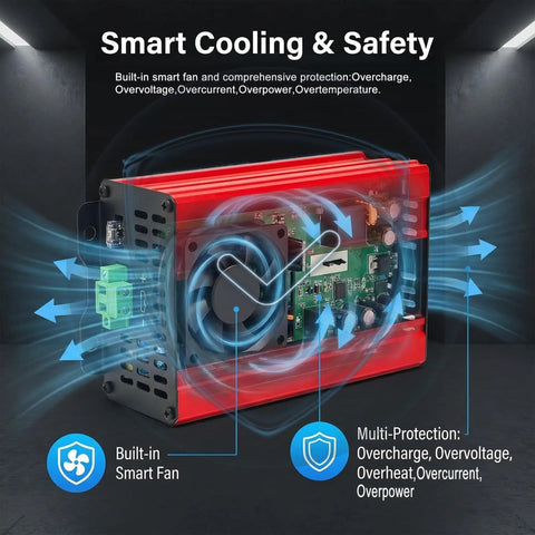 Beefy High Efficiency MPPT Solar Charge Controller 1200W 72V 60V 48V With LCD Display showing smart cooling and safety features