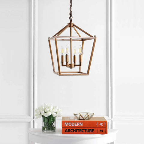 Kickstart Your Space With This Totally Rad Antique Gold 4 Light Pendant Ceiling Fixture Featuring A 12 Inch Caged Lantern Design.